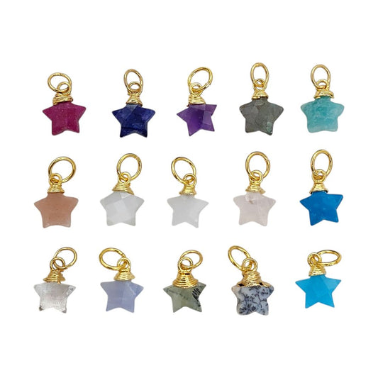 Gold Plated Star Shape Gemstone Pendant Faceted Crystal Wire Wrapped Celestial Charm for Jewelry Making