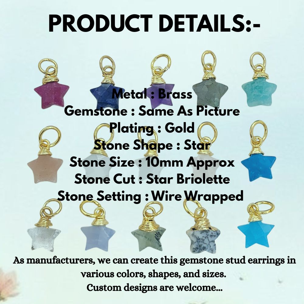 Gold Plated Star Shape Gemstone Pendant Faceted Crystal Wire Wrapped Celestial Charm for Jewelry Making