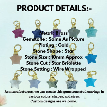 Gold Plated Star Shape Gemstone Pendant Faceted Crystal Wire Wrapped Celestial Charm for Jewelry Making