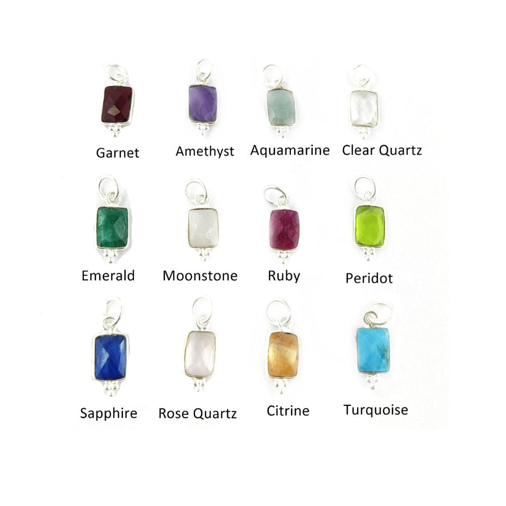 Gold Plated Sterling Silver 8x6mm Rectangle Gemstone Pendant Fancy Birthstone Charm for Jewelry Designers