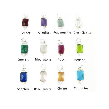 Gold Plated Sterling Silver 8x6mm Rectangle Gemstone Pendant Fancy Birthstone Charm for Jewelry Designers