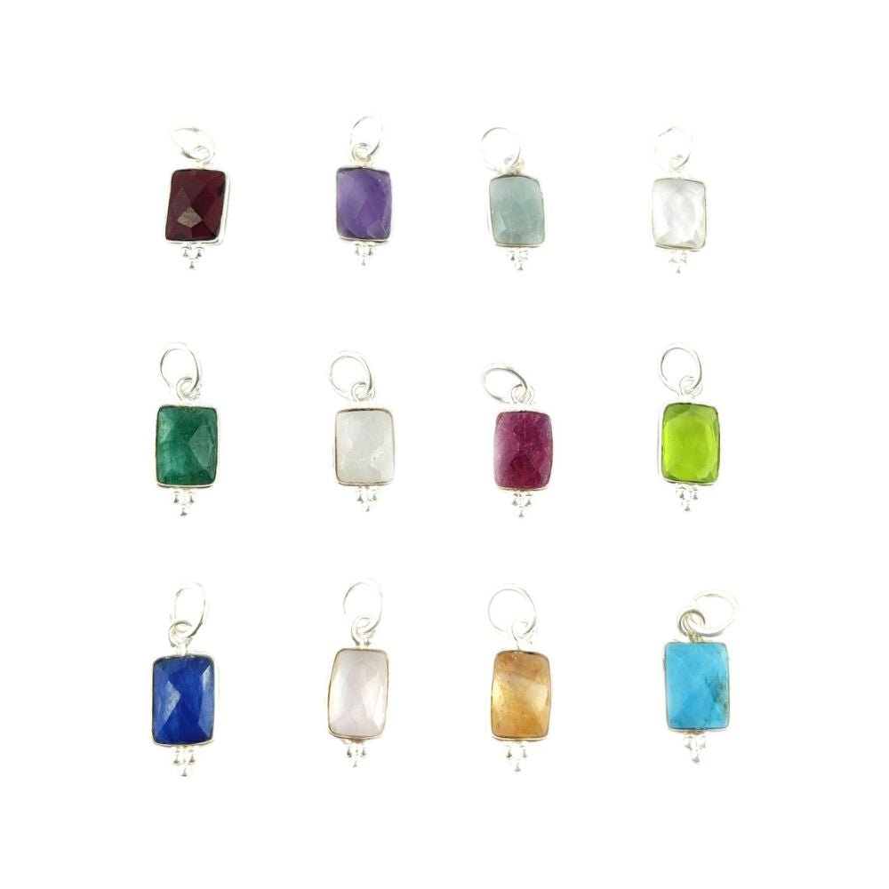 Gold Plated Sterling Silver 8x6mm Rectangle Gemstone Pendant Fancy Birthstone Charm for Jewelry Designers