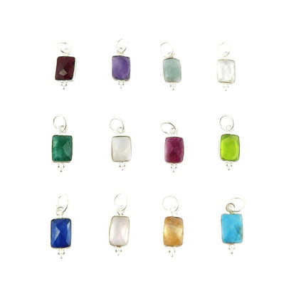 Gold Plated Sterling Silver 8x6mm Rectangle Gemstone Pendant Fancy Birthstone Charm for Jewelry Designers