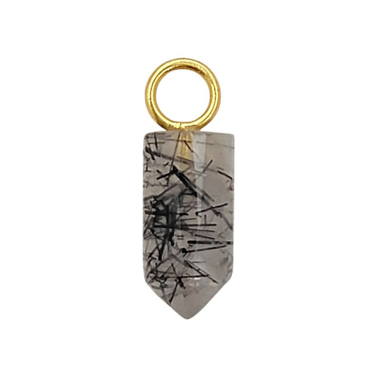 Gold Plated Sterling Silver Black Rutile Quartz Pendant 14x6mm Handcrafted Pencil Cut Gemstone Spike Charm- Selling Per Piece