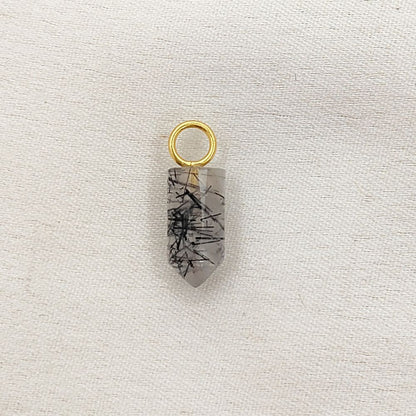 Gold Plated Sterling Silver Black Rutile Quartz Pendant 14x6mm Handcrafted Pencil Cut Gemstone Spike Charm- Selling Per Piece
