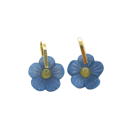 Gold Plated Sterling Silver Blue Opal Carved Flower Pendant Handmade Gemstone Jewelry Charm- Selling Per Piece