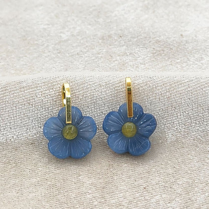 Gold Plated Sterling Silver Blue Opal Carved Flower Pendant Handmade Gemstone Jewelry Charm- Selling Per Piece