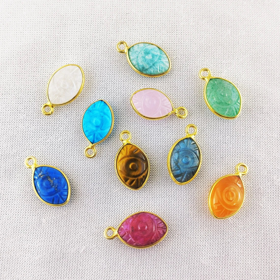 Gold Plated Sterling Silver Evil Eye Charm Pendant Handmade Spiritual Gemstone Jewelry- Selling Per Piece