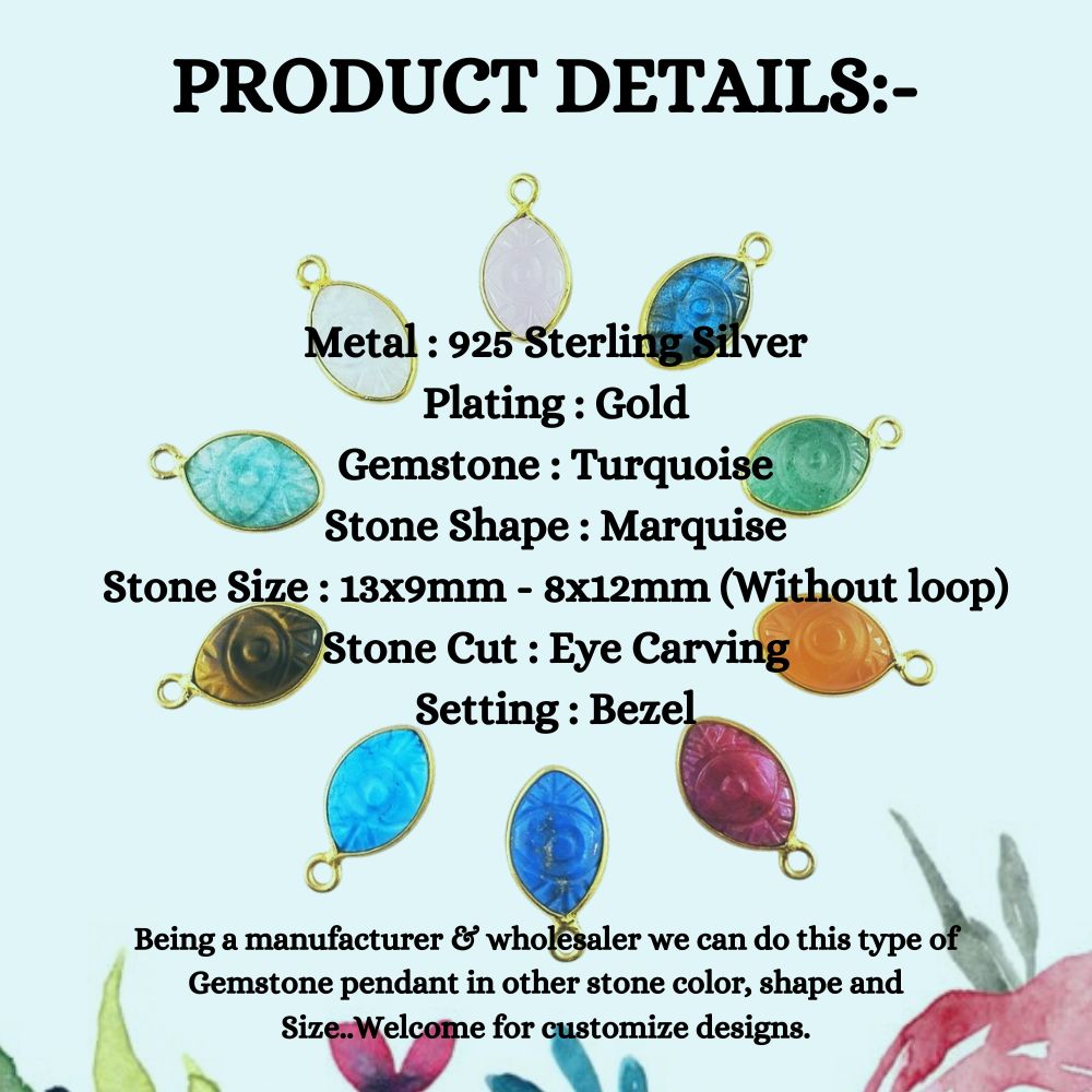 Gold Plated Sterling Silver Evil Eye Charm Pendant Handmade Spiritual Gemstone Jewelry- Selling Per Piece