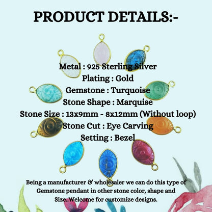 Gold Plated Sterling Silver Evil Eye Charm Pendant Handmade Spiritual Gemstone Jewelry- Selling Per Piece