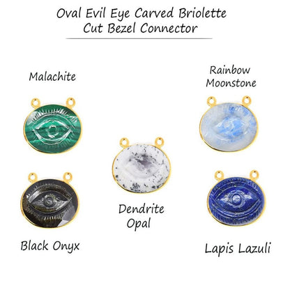 Gold Plated Sterling Silver Evil Eye Pendant 12x16mm Multi-Color Carved Gemstone Bezel Connector for Jewelry Making