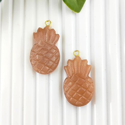 Gold Plated Sterling Silver Peach Moonstone Pendant Carved Pineapple Gemstone Charm for Women’s Handmade Jewelry- Selling Per Piece