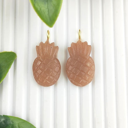 Gold Plated Sterling Silver Peach Moonstone Pendant Carved Pineapple Gemstone Charm for Women’s Handmade Jewelry- Selling Per Piece