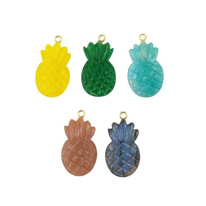 Gold Plated Sterling Silver Peach Moonstone Pendant Carved Pineapple Gemstone Charm for Women’s Handmade Jewelry- Selling Per Piece
