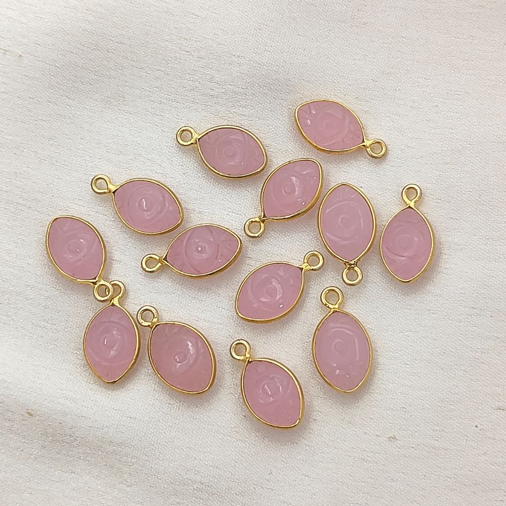 Gold Plated Sterling Silver Pink Chalcedony Evil Eye Pendant Handmade Crystal Jewelry Charm- Selling Per Piece