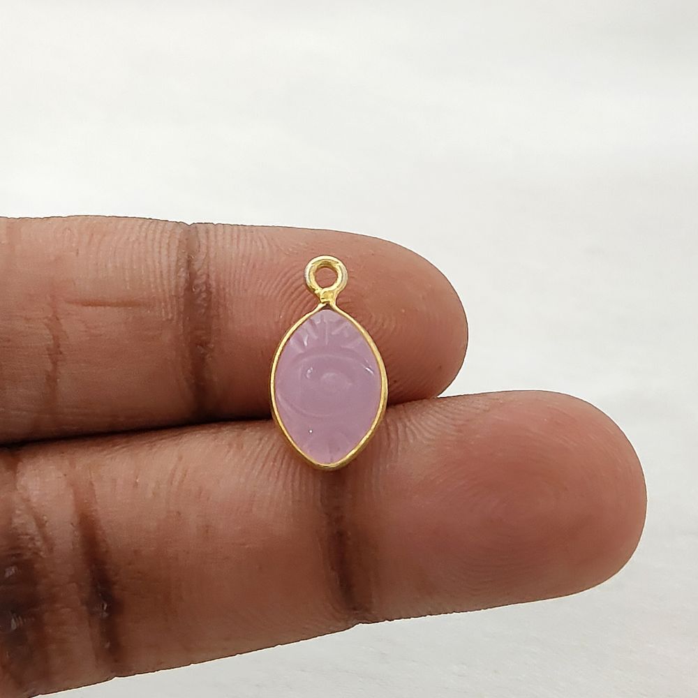 Gold Plated Sterling Silver Pink Chalcedony Evil Eye Pendant Handmade Crystal Jewelry Charm- Selling Per Piece