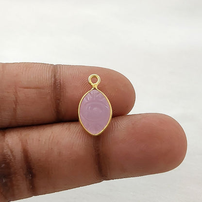 Gold Plated Sterling Silver Pink Chalcedony Evil Eye Pendant Handmade Crystal Jewelry Charm- Selling Per Piece