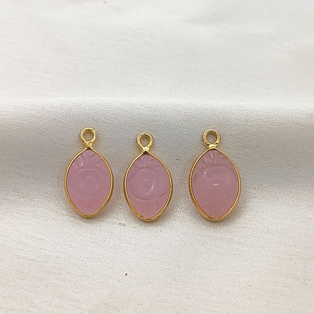 Gold Plated Sterling Silver Pink Chalcedony Evil Eye Pendant Handmade Crystal Jewelry Charm- Selling Per Piece