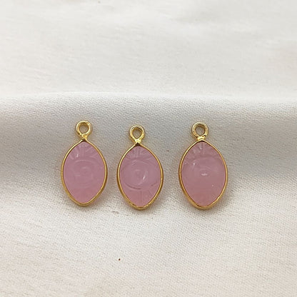 Gold Plated Sterling Silver Pink Chalcedony Evil Eye Pendant Handmade Crystal Jewelry Charm- Selling Per Piece