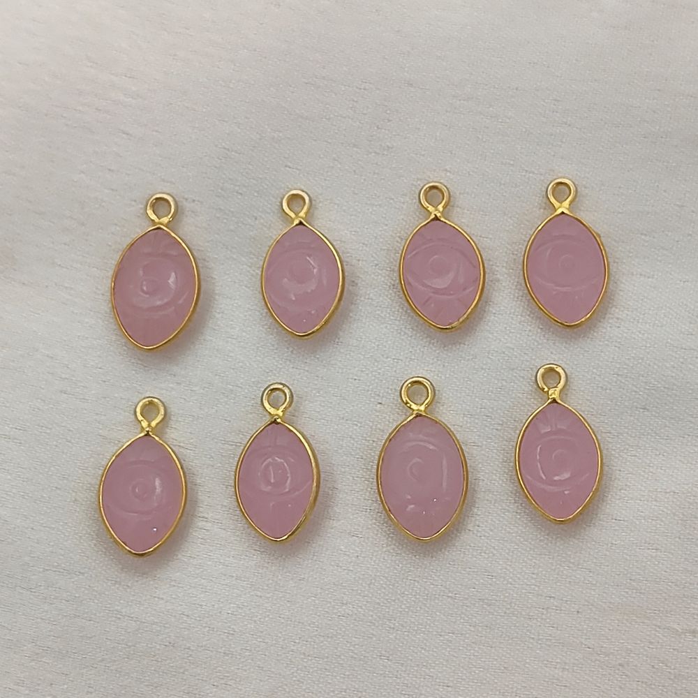 Gold Plated Sterling Silver Pink Chalcedony Evil Eye Pendant Handmade Crystal Jewelry Charm- Selling Per Piece