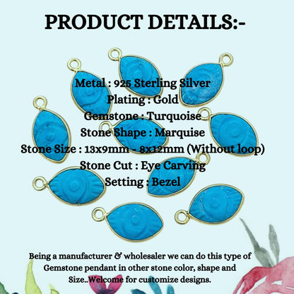 Gold Plated Sterling Silver Turquoise Pendant Handmade Spiritual Healing Jewelry- Selling Per Piece