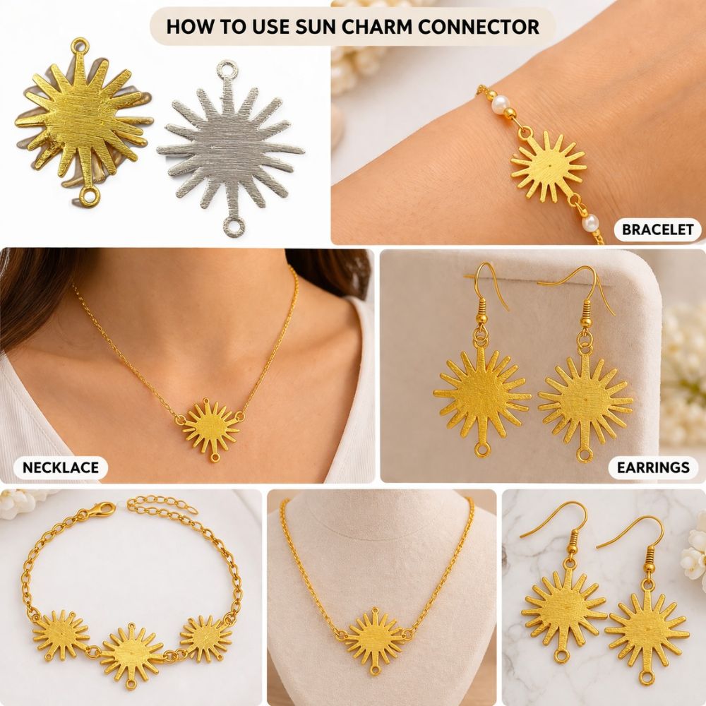 Gold Plated Sun Connector Charm, Sunburst Design for Bracelet Making, Earring Findings & DIY Jewelry Supplies