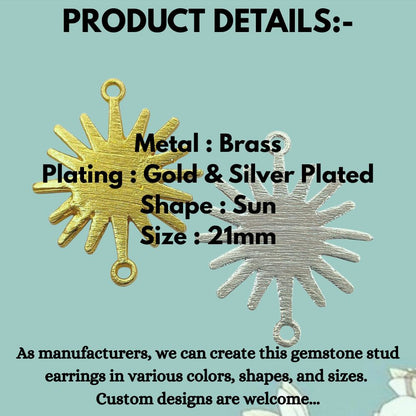 Gold Plated Sun Connector Charm, Sunburst Design for Bracelet Making, Earring Findings & DIY Jewelry Supplies