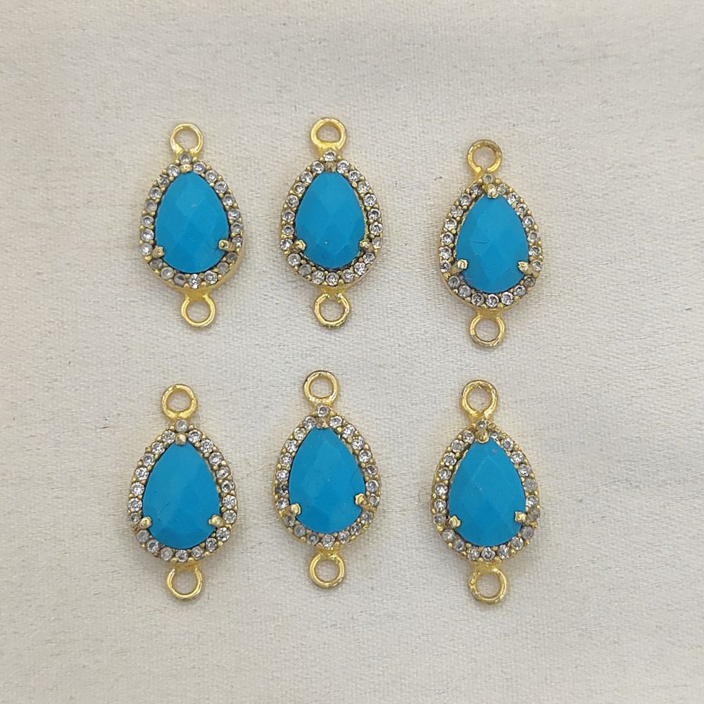 Gold Plated Turquoise Oval Double Loop Charm with Cubic Zirconia Halo December Birthstone Jewelry Connector- Selling Per Piece