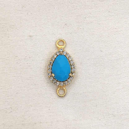 Gold Plated Turquoise Oval Double Loop Charm with Cubic Zirconia Halo December Birthstone Jewelry Connector- Selling Per Piece
