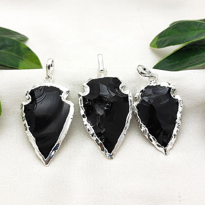 Gold/Silver Electroplated Black Onyx Arrowhead, Tribal Gemstone Pendant for DIY Bohemian Jewelry Creations – Selling Per Piece m agar