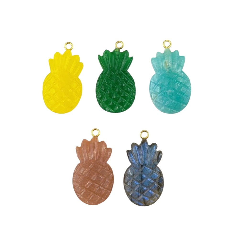 Gold Vermeil Pineapple Gemstone Pendant Hand-Carved Fruit Charm for DIY Necklace & Jewelry Design