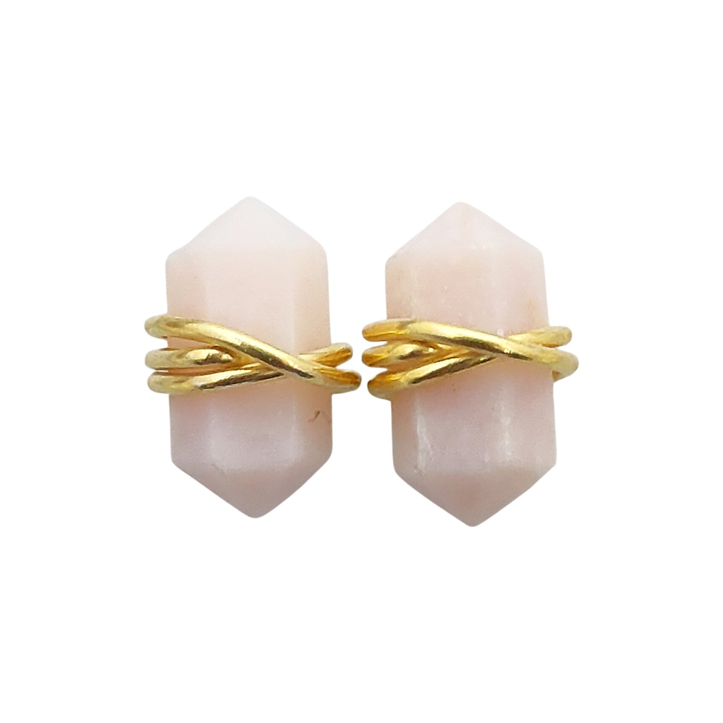 Gold Vermeil Pink Opal Stud Earrings, Natural 12x5mm Handmade Gemstone Jewelry – Selling Per Pair