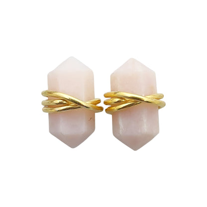 Gold Vermeil Pink Opal Stud Earrings, Natural 12x5mm Handmade Gemstone Jewelry – Selling Per Pair