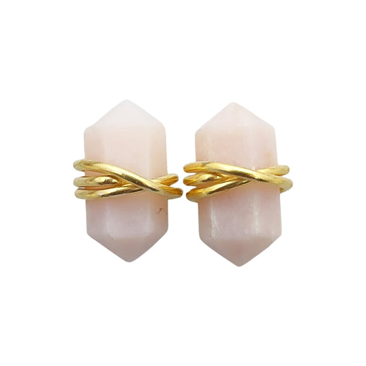 Gold Vermeil Pink Opal Stud Earrings, Natural 12x5mm Handmade Gemstone Jewelry – Selling Per Pair