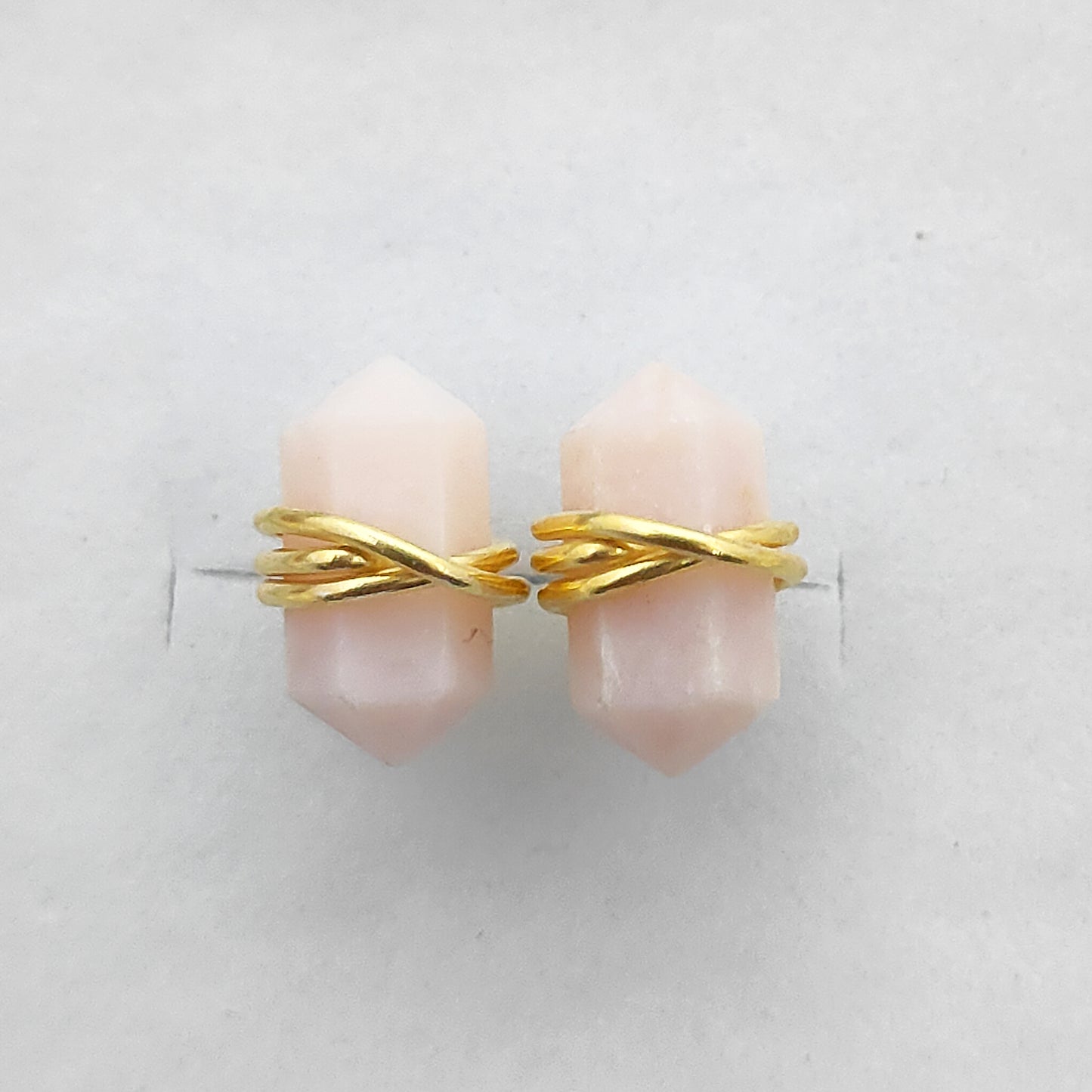 Gold Vermeil Pink Opal Stud Earrings, Natural 12x5mm Handmade Gemstone Jewelry – Selling Per Pair