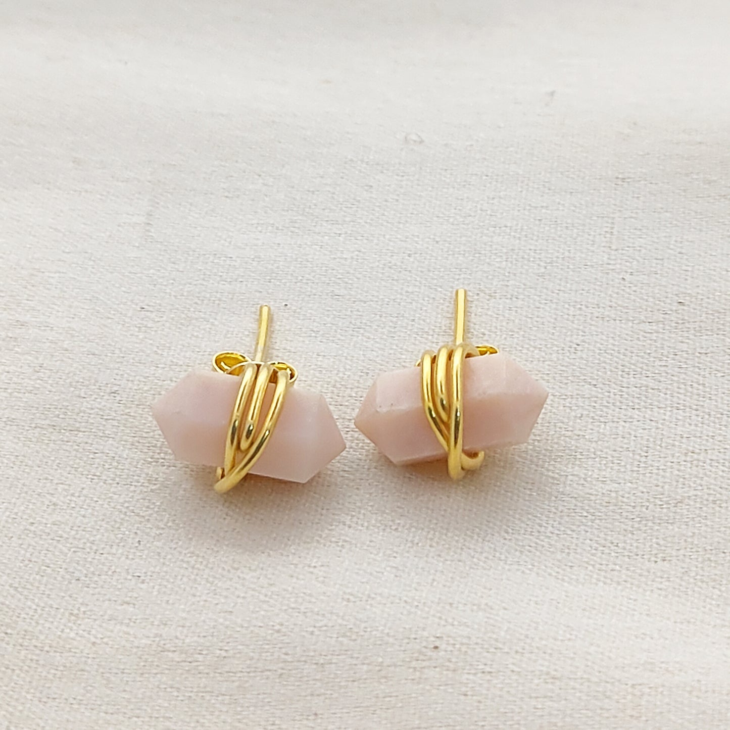 Gold Vermeil Pink Opal Stud Earrings, Natural 12x5mm Handmade Gemstone Jewelry – Selling Per Pair
