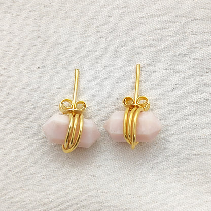 Gold Vermeil Pink Opal Stud Earrings, Natural 12x5mm Handmade Gemstone Jewelry – Selling Per Pair