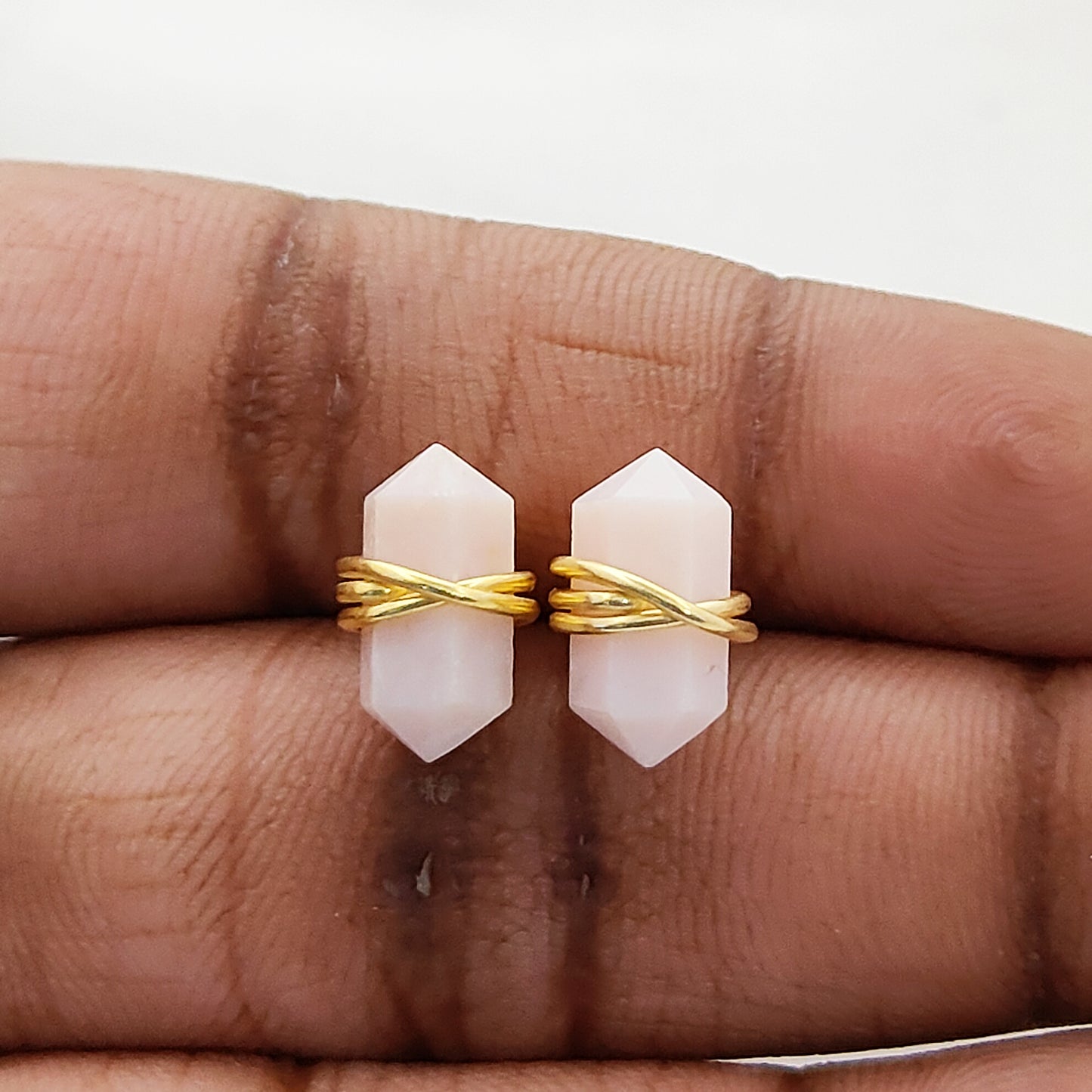 Gold Vermeil Pink Opal Stud Earrings, Natural 12x5mm Handmade Gemstone Jewelry – Selling Per Pair