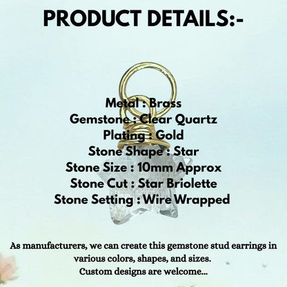 Gold Wire Wrapped Clear Quartz Star Pendant Natural Crystal Gemstone Charm for Jewelry Making Components