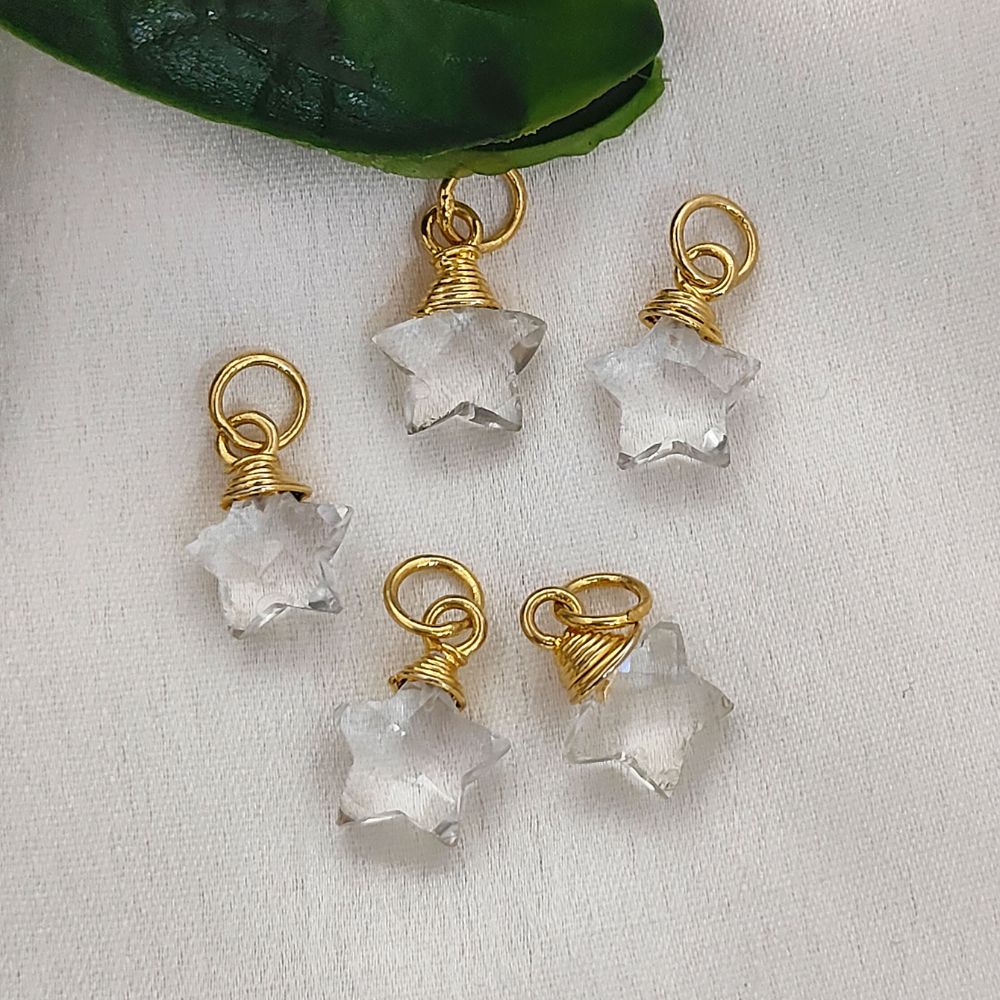 Gold Wire Wrapped Clear Quartz Star Pendant Natural Crystal Gemstone Charm for Jewelry Making Components