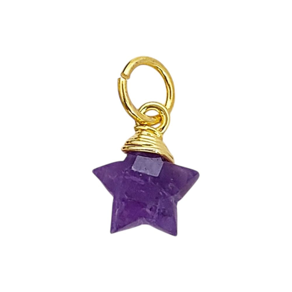 Gold Wrapped Amethyst Star Charm Faceted Natural Gemstone Pendant for Handmade Jewelry