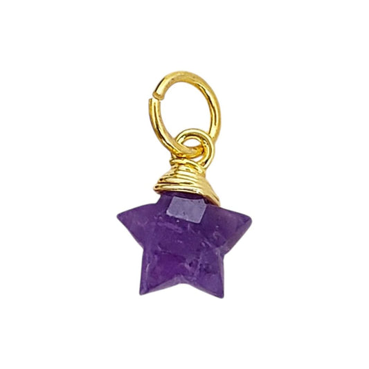 Gold Wrapped Amethyst Star Charm Faceted Natural Gemstone Pendant for Handmade Jewelry