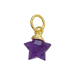 Gold Wrapped Amethyst Star Charm Faceted Natural Gemstone Pendant for Handmade Jewelry
