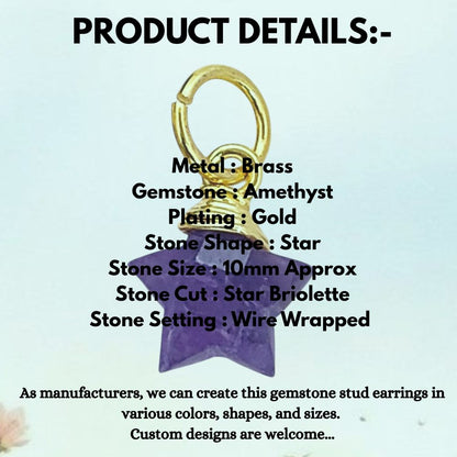Gold Wrapped Amethyst Star Charm Faceted Natural Gemstone Pendant for Handmade Jewelry