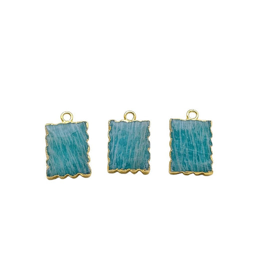 Handmade Gold Electroplated Amazonite Zig Zag Pendant, 16x12mm Rectangle Gemstone Slice Necklace
