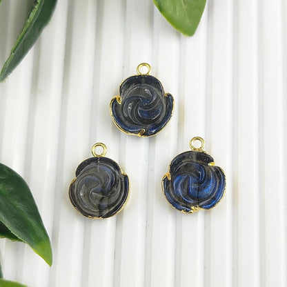 Handmade Multi-Gemstone Rose Carved Pendant Gold Plated Birthstone Minimalist Handmade Charm Jewelry for Women- Selling Per Piece