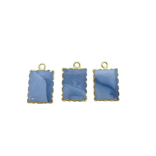 Gold Electroplated Blue Opal Zig Zag Pendant Necklace, 16x12mm Rectangle Gemstone Slice