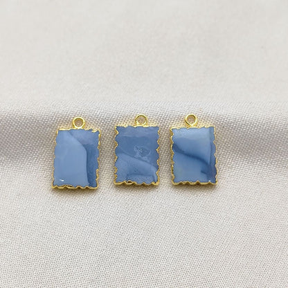 Chic Gold Electroplated Blue Opal Pendant, Zig Zag Design, 16x12mm Rectangle Gemstone Slice Necklace