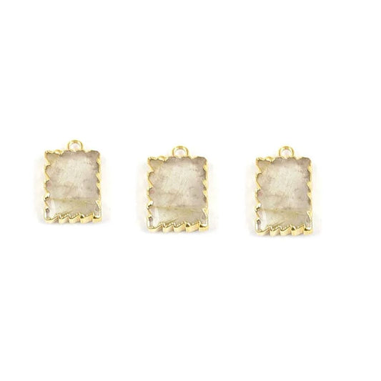 Gold Electroplated Golden Rutile Pendant Necklace, 16x12mm Rectangle Gemstone Zig Zag Jewelry