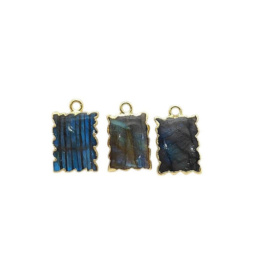 Gold Electroplated Labradorite Gemstone Zig Zag Pendant, Handmade Rectangle Gemstone Slice Jewelry
